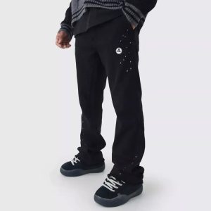Relaxed Flared Carpenter Paint Splatter Trousers