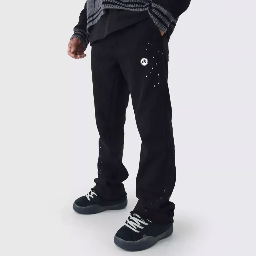 Relaxed Flared Carpenter Paint Splatter Trousers