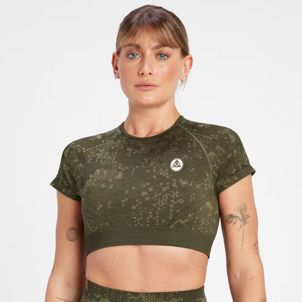 Seamless Pattern Crop Top - Olive Green