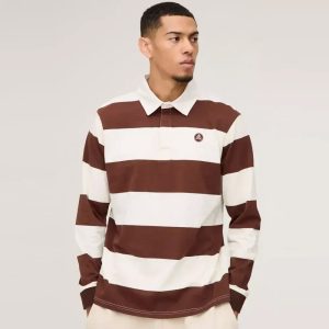 Regular Fit Stripe Long Sleeve Rugby Polo