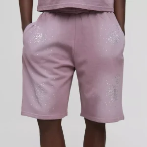 Oversized Washed Rhinestone Jersey Shorts